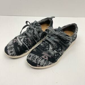 Toms | Del Rey SZ 7.5 Black White Tribal Fabric Lace Up Fashion Sneakers